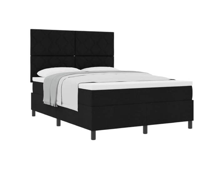 KTHLBRH Boxspringbett mit Kopfteil schwarz 140 x 190 cm Stoff Kopfteil in 2 Höhen verstellbar, feste Latten, Füße aus schwarzem Kunststoff, mittelfeste Matratze, pflegeleicht