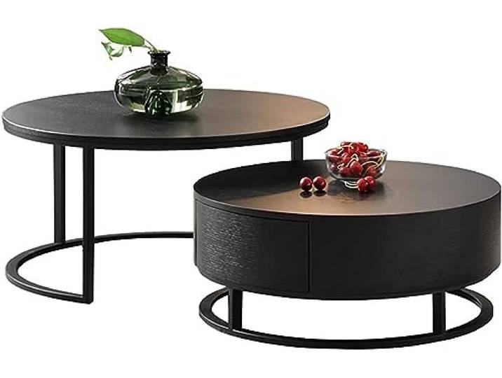 Runde Satztische, 2er-Set, stapelbare Beistelltische mit Schublade, zusammensetzbarer Couchtisch, Sofa-Beistelltisch for Wohnzimmer, Schlafzimmer, Heimbüro ( Color : B , Size : 80*40cm+70*30cm )
