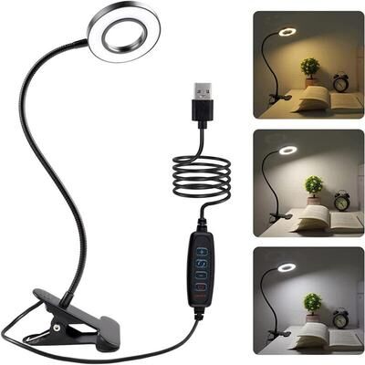 Evergreen Home Goods USB Book Light, LED Desk Clip Lamp, 360 Flexible Gooseneck, Brightness Adjustable Reading Table Light USB Book Light, LED Desk Clip Lamp, 360 Flexible Gooseneck, Brightness Adjustable Reading Table Light