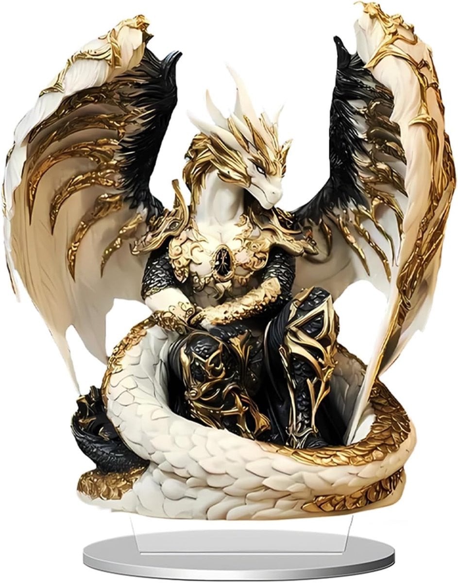 Black Gold Dragon 2D Acryl Ornament voor op je bureau of in je huis