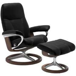 Stressless Sessel mit Hocker Consul Signature Leder Schwarz Batick Black L (Large)