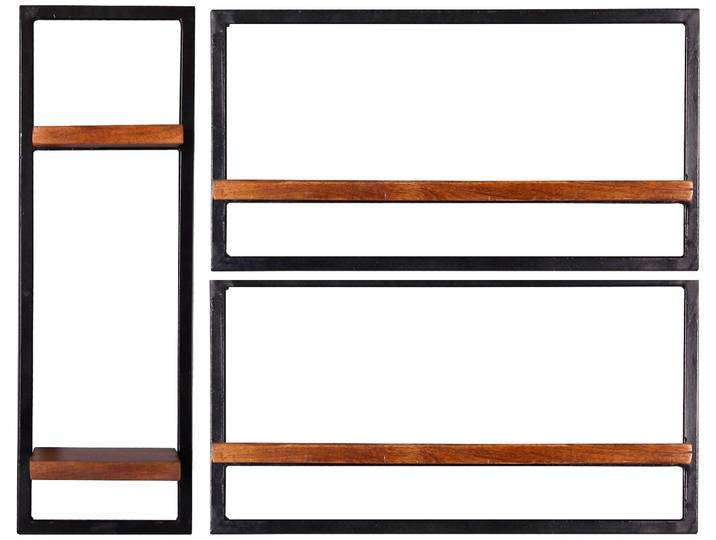 Wandregal SIT Agra Wandregal-Set 3-teilig aus Mangoholz mit Altmetall , schwarz (schwarz, natur), B:95cm H:75cm T:25cm, Massivholz, Metall, Regale, Wandregal, 1 hohes & 2 extra breite Wandregale für flexible Gestaltung