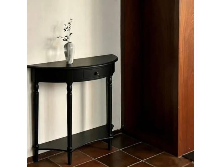 PVUECHADEA Halbrund-Konsolentisch Aus Massivholz Mit Schubladen & Regal，Vintage-Sofatisch