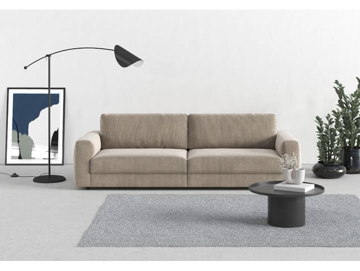 Big-Sofa, Breitcord, Beige, 264×111 cm, Mit Hohem Sitzkomfort, Modern, Trendmanufaktur