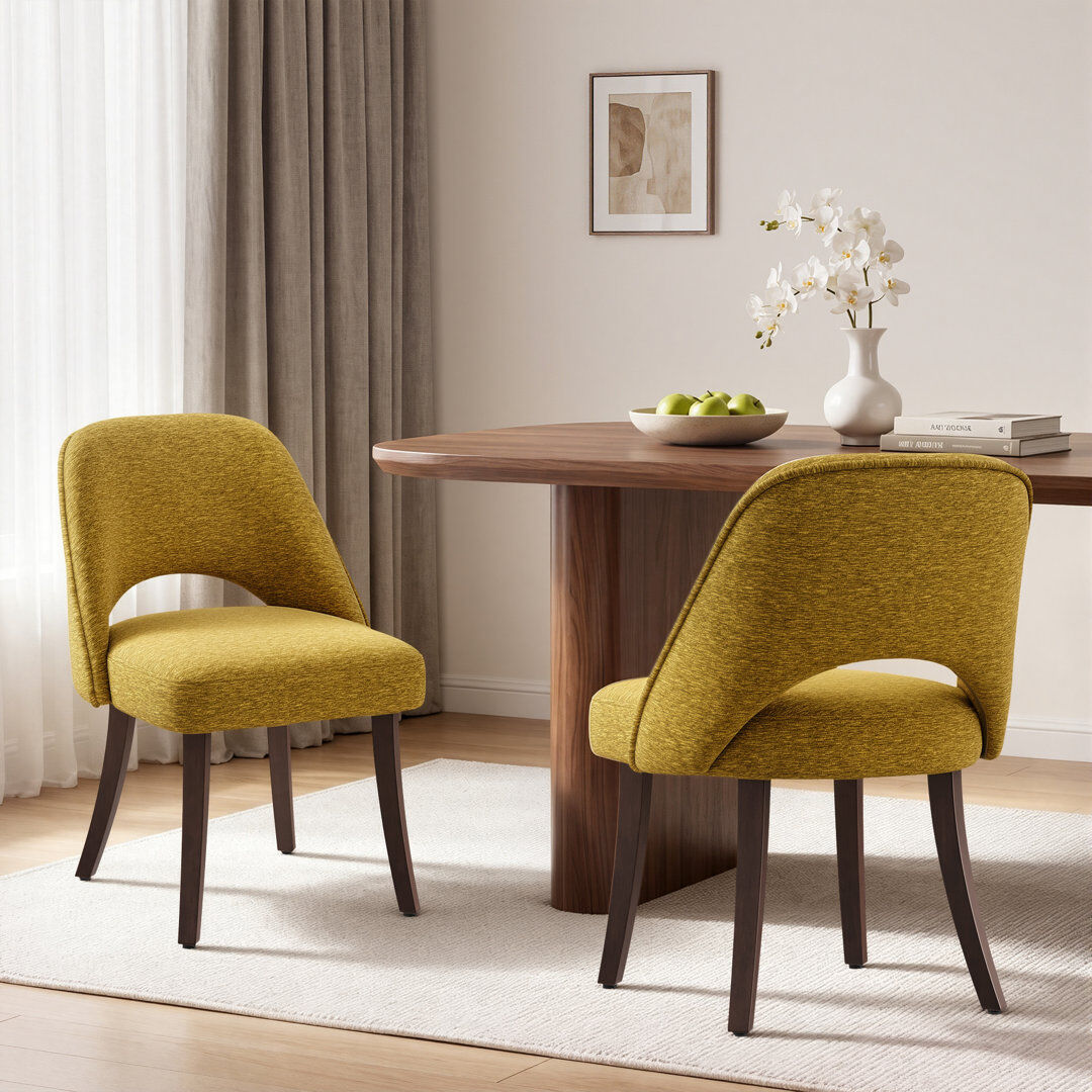 Brambly Cottage Upholstered Parsons Dining Chairs with Hollow Curved Back & Wood Legs Yellow 80cm H X 56cm W X 63cm D