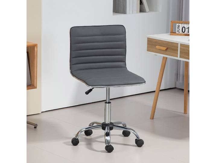 HOMCOM Chaise Bureau Ergonomique Cuir PU Pivotante Gris