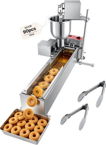 VEVOR Commerciële Automatische Donutmachine, Roestvrijstalen Elektrische Donutfriteuse met 3 Vormmaten, Zilver