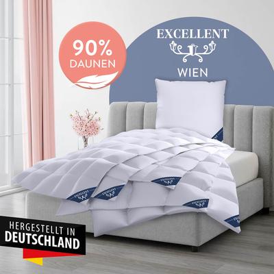Daunenbettdecke EXCELLENT "Wien, Bettdecken für Sommer und Winter, Decke", weiß, B:140cm L:200cm, Bezug: 100% Baumwolle. Füllung: 90% Daunen, 10% Federn, Bettdecken, Bettdecke 135x200 cm, made in Germany, allergiker geeignet (Hausstaub)