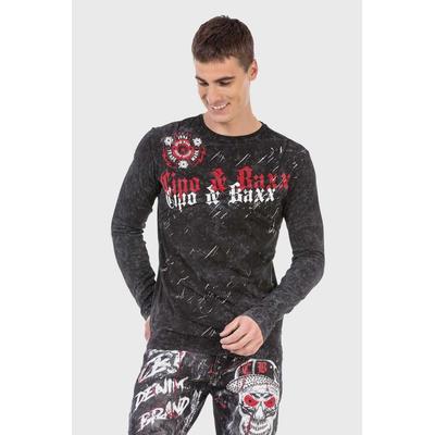 T-Shirt CIPO & BAXX "Sweatshirts", Damen, Gr. S, schwarz, 95% Baumwolle, 5% Elasthan, bedruckt, regular fit, Shirts T-Shirt, mit Allover-Muster und Logoprint