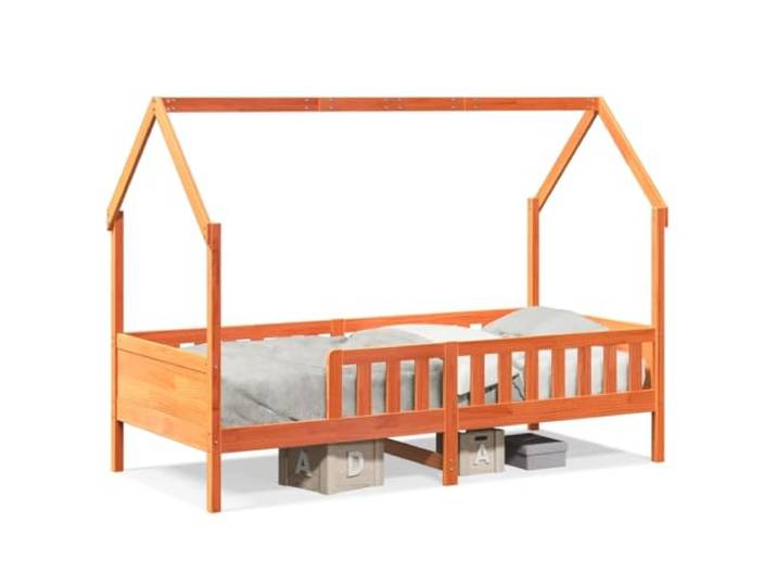 PUGYNBK Bett aus Massivholz, Braun, 90 x 200 cm Massives Kiefernholz, Sicherheitsgeländer, selbstöffnende Decke, Aufbewahrung unter Bett, inklusive Latten