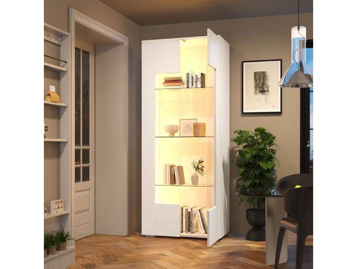 LPOSPI Vitrine 70x40x173 cm moderne LED portes acrylique étagères réglables buffet haut rangement blanc