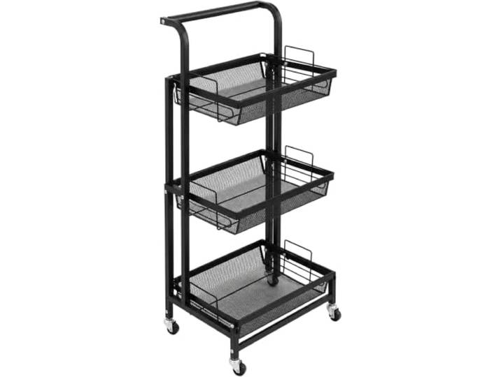 Küchenwagen, verstellbar, 94,5 x 44 x 30 cm, mit 3 Einlegeböden, funktional und praktisch, für moderne Aufbewahrung, Eisen, schwarz, 13_0018937