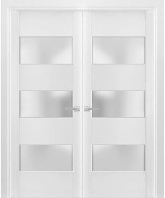 SARTODOORS Lucia 4070 White Wood Interior Double Doors with Frosted Glass