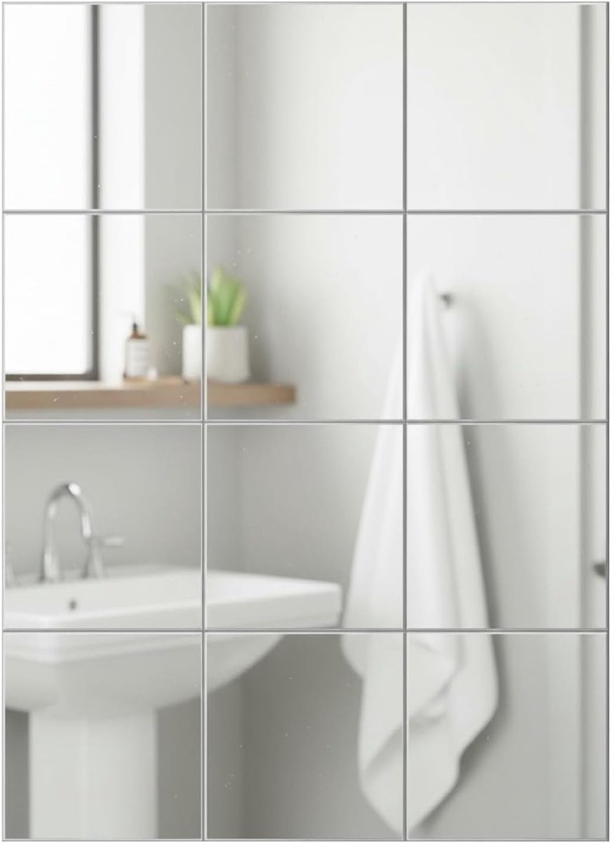 SnelShoppen Set van 16 Zelfklevende Spiegel Tegels 20x20 cm voor Wanddecoratie