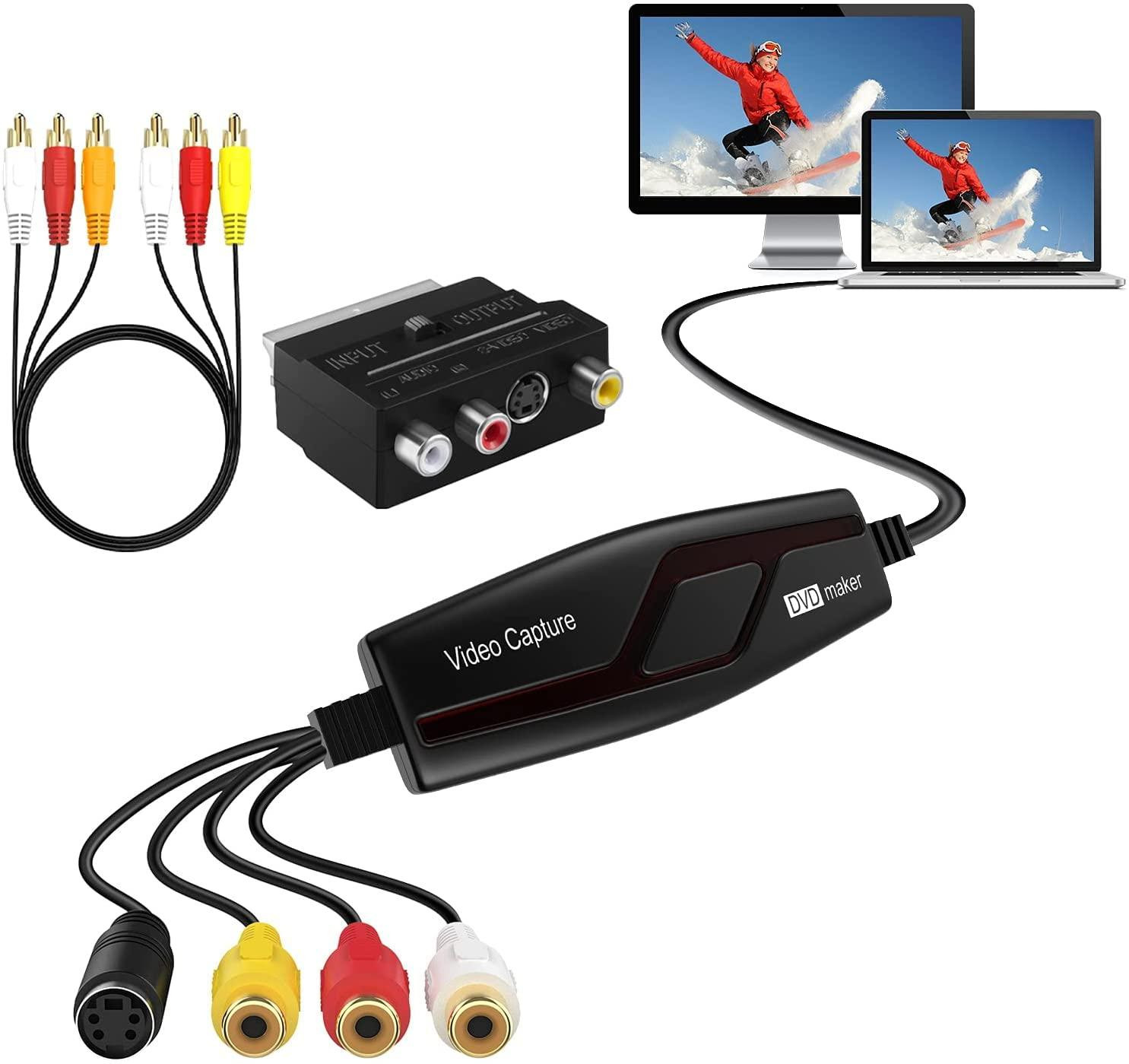 DIGITNOW! Videograbber voor Windows 10 en Mac, converteert Hi8 en VHS naar digitale DVD, inclusief Scart/AV-adapter