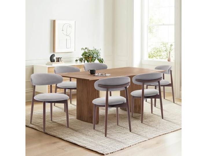 COLAMY Küchenstuhl Esszimmerstühle 6er Set, Moderne Polsterstuhl Essstühle mit Fester Rückenlehne, Stoff Esszimmerstühl mit Holzbein für Esszimmer, Küche, Restaurant, Hellgrau
