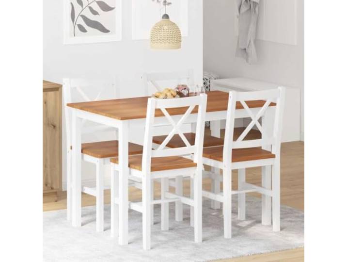 Xolmizyn 5-TLG. Kiefernholz Essgruppe - Esstisch mit 4 Stühlen, Braun/Weiß Massivholz-Konstruktion, Modernes Design, Für Küche & Esszimmer