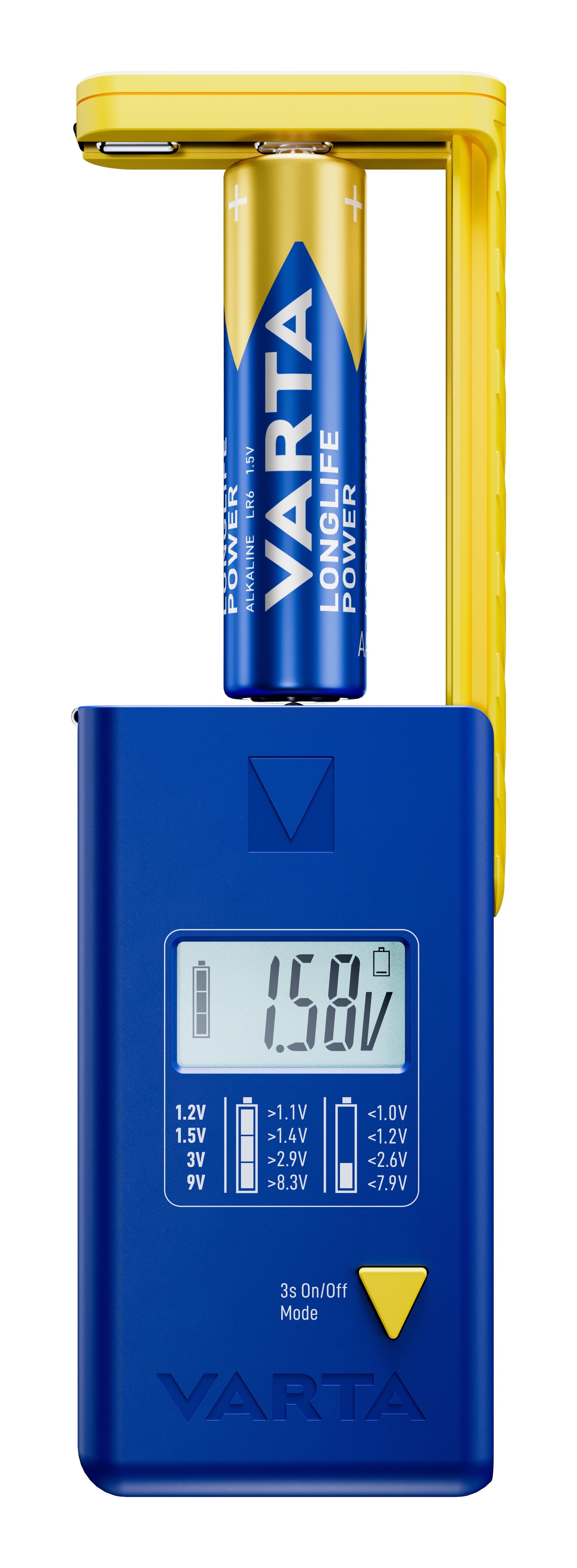 Varta Batterietester LCD Digital für Batterien, Akkus und Knopfzellen, Testgerät für alle wichtigen Batteriegrößen (AA, AAA, C, D, 9V) inkl. 2x V13GA (LR44) 00893 101 111