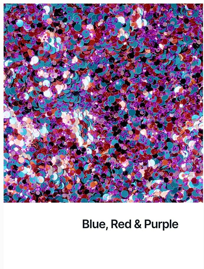 Hemway Glitter Mix Ultra Sparkle 100g / 3.5oz   Harlequin Blue Red Purple Mix   Cosmetic, Festival, Crafts - Harlequin Blue Red Purple Mix - 100g