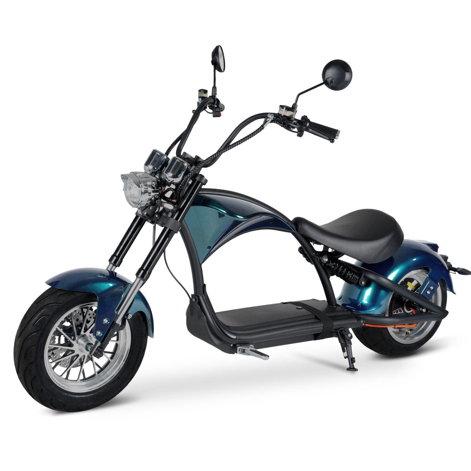 E-Motorroller M1P-blau 60V 2000W Motor 30AH 45km/h Bis zu 100km 45 km/h, 100 km Reichweite, scheibenbremsen, StoBdämpfer vorne und hinten