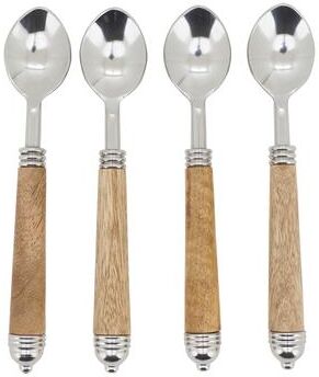 Saro Lifestyle Mango Wood Handle Teaspoons (Set of 4) - Stainless Steel Dessert & Coffee Spoons for Dining & Entertaining
