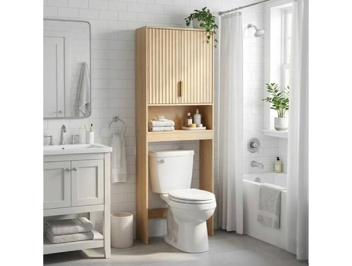Meuble Machine à Laver ALIGHTUP - Armoire de Rangement pour WC/Buanderie - 60 5x25x173 cm - Chêne