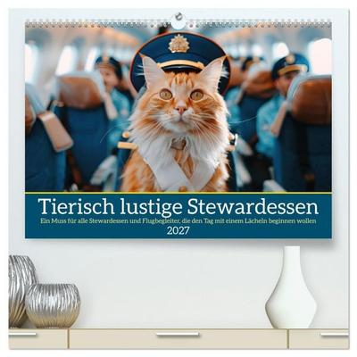 Tierisch lustige Stewardessen (hochwertiger Premium Wandkalender 2027 DIN A2 quer), Kunstdruck in Hochglanz