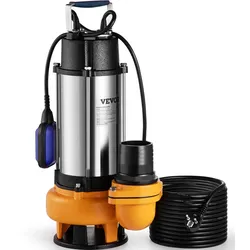 VEVOR Schmutzwasserpumpe mit var. Schwimmerschalter Tauchpumpe 2200W Gartenpumpe Durchfluss 60000L/h Schmutzwassertauchpumpe max. Hub 18m Wasserpumpe IPX8 Ideal zum Pumpen von Wasser