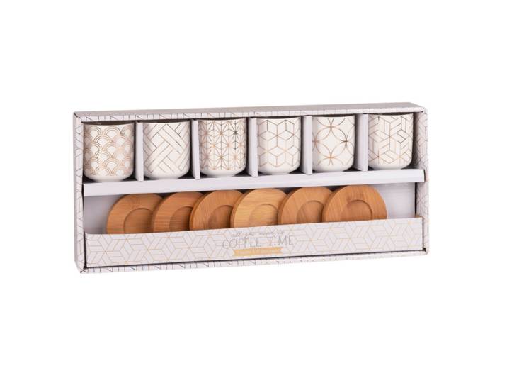 Set mit 6 Tassen und Untertassen aus Porzellan