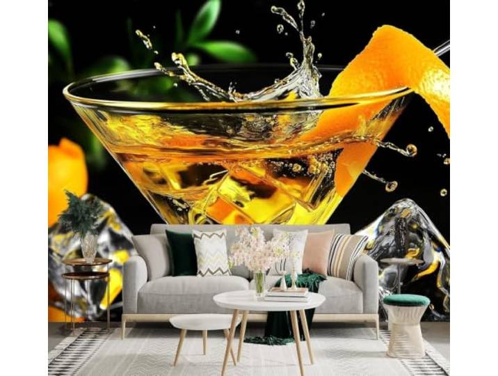 3D Tapeten Dreidimensional Weinglas Eiswürfel Orangefarbener Cocktail Luxuriöse Seide Deko Aufkleber Geeignet für Restaurants Sofas Wohnzimmer Schlafzimmer Sowie alle Wände Wandbilder-430cm×300cm