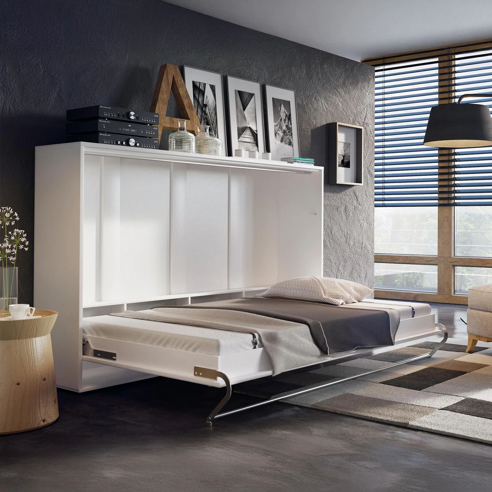 garneroarredamenti Letto a scomparsa orizzontale 120x200 cm una piazza e mezza bianco Chimera
