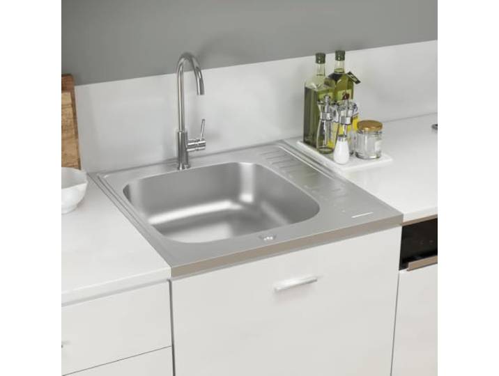 LPERTGFHU Spüle mit Abtropffläche 600x600 mm Edelstahl Küchenspüle Silber Robustes Einbaubecken, Reversibel links oder rechts, Pflegeleichte Oberfläche