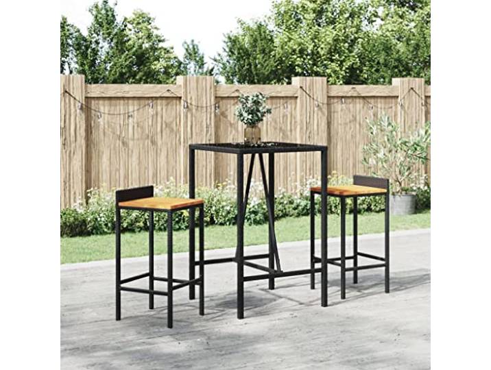 KPOUTRFG Bartisch mit Glasplatte Schwarz 70x70x110 cm Poly Rattan Wetterfest, Hartglas Tischplatte, Pulverbeschichteter Stahlrahmen, Für Garten Terrasse Balkon