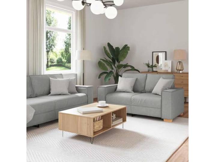 Sofa Set 3 Stk. Wolkengrau Leinenmischgewebe 3-Sitzer 220x78x84cm,2-Sitzer,Stuhl,breite Armlehnen,Metall,Sperrholz,minimalistisches Design