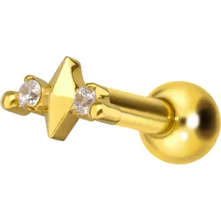 Titan Ohrpiercing mit Innengewinde RAUTE + 2 KRISTALLE