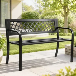 VEVOR Gartenbank Terrassenbank aus Metall, 1163 mm Parkbank Ruhebank 218 kg Tragkraft, 3 Personen Garten- und Parkbank mit Rückenlehne & Armlehnen, Vintage Sitzbank für Garten, Park, Hof, Veranda