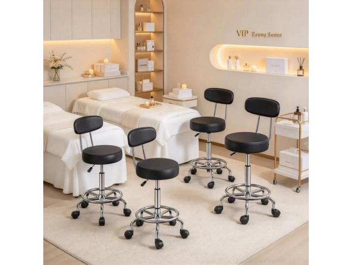 PIPIPOXER Lot de 4 tabourets esthétique avec dossier roulettes réglable tabouret pivotant pour manucure cils institut beauté