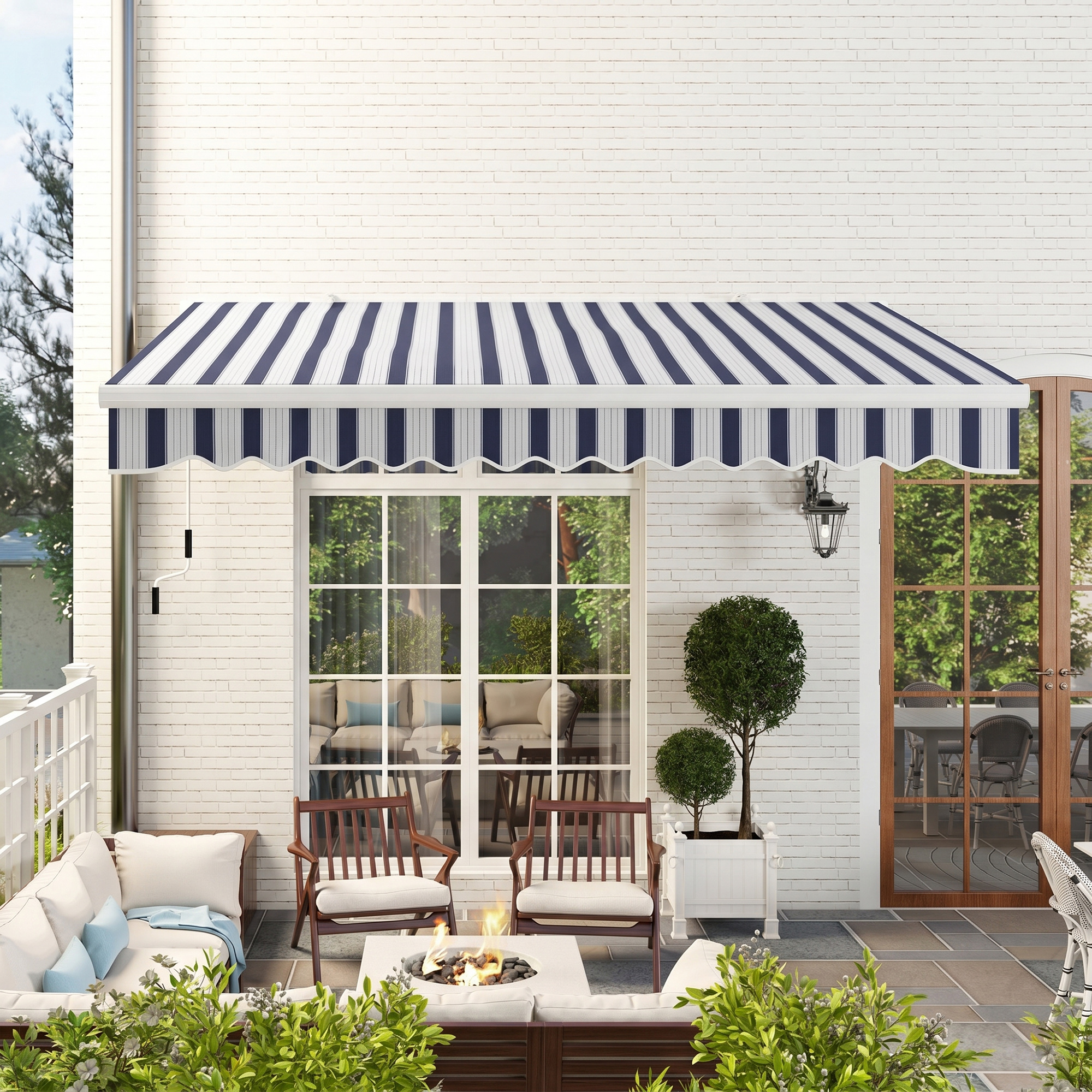Outsunny Tenda da sole a bracci retraibili con Manovella, Tenda Parasole a Manovella in Metallo e Alluminio, 395x245 cm, Blu e Bianca   Aosom Italy