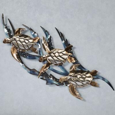 Copper Art Inc. Sea Turtles in Kelp Wall Sculpture Multi Metallic , Multi Metallic