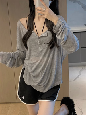 Lush Living Finds Elegant Slim Fit Long Sleeve Women's T Shirt Casual Autumn Basic Top grey m