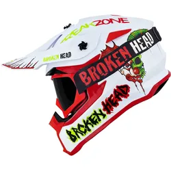 Broken Head Crosshelm FreakZone Weiss-Rot-Grün + MX-2 Brille M (57-58 cm)