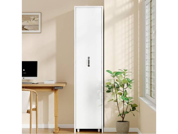 ROVRYN Bibliothèque étroite à roulettes 40 x 30 x 160 5 cm 5 étagères MDF blanc
