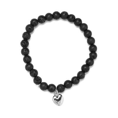 Armband FIRETTI "Schmuck Geschenk Armschmuck Armkette Edelstein Lavastein", silber (silberfarben, schwarz, schwarz), Armbänder, Damen, 19cm, Edelstahl Silikon, Edelstahl, Silikon, Armband, Made in Germany - mit Lavastein