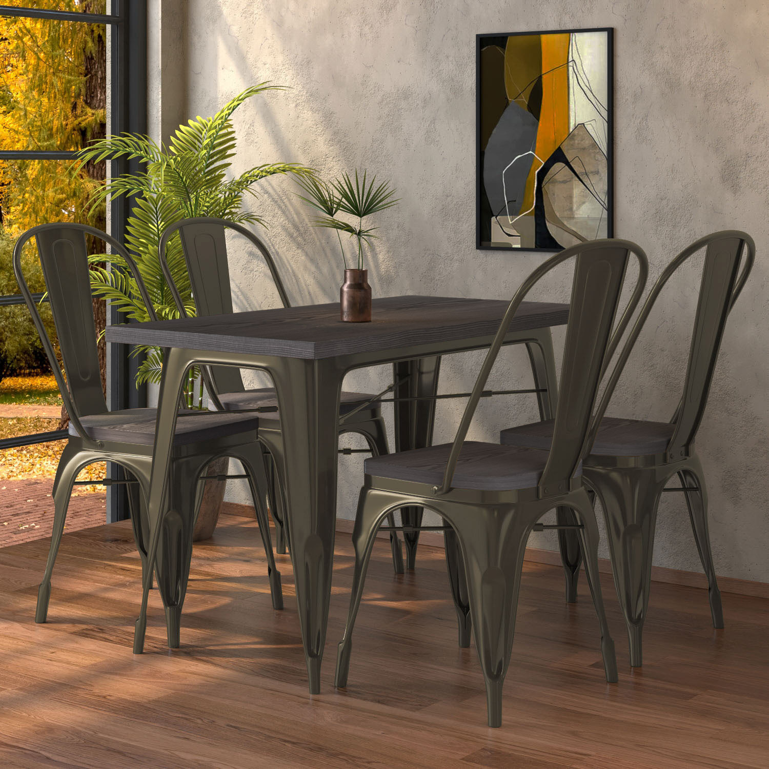 CALIFORNIA | Tolix Tisch- & Stuhl-Set | 4x Stuhl | 120x70cm | Wenge & Rost Matt | Tolix Stuhl, Industrie Stuhl, Industrie Tisch