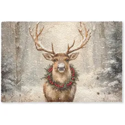 FUSSMATTE Weihnachten - Rentier - Winter - Kranz Flurteppich 180x120 cm