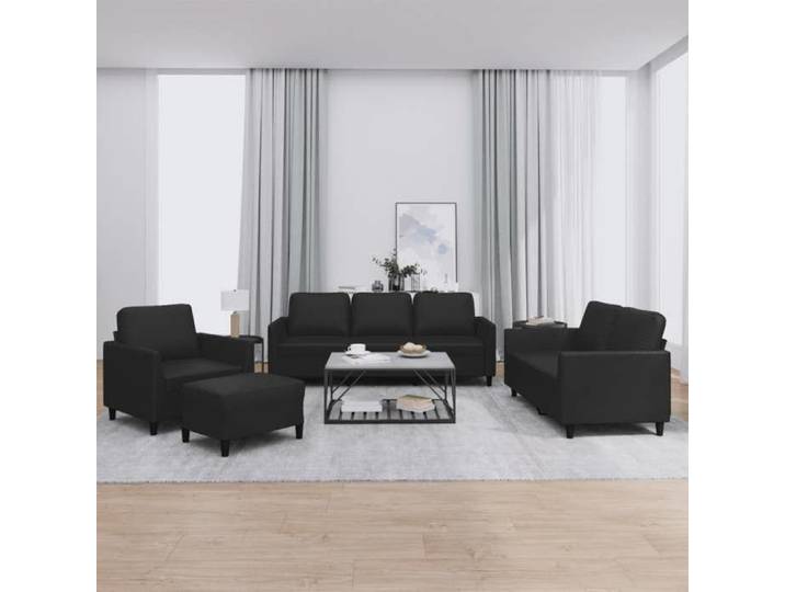 Ensemble canapés 4 pcs coussins noir similicuir salon complet rembourré teinte sobre design moderne chic