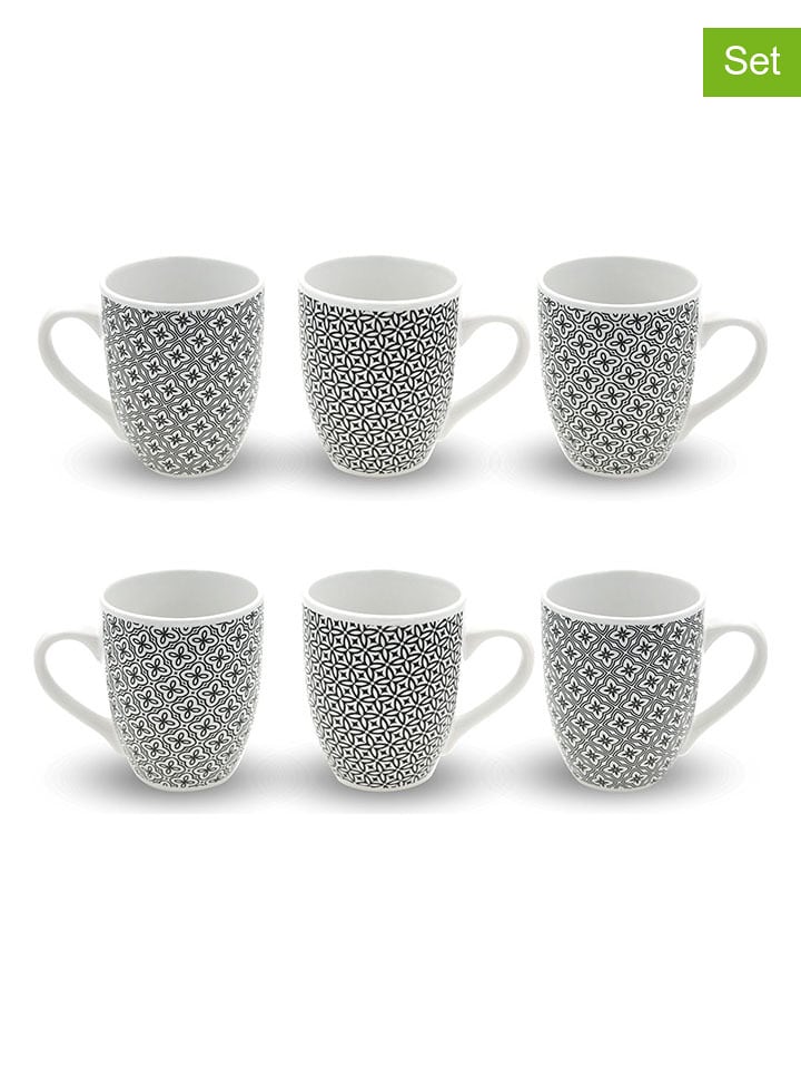Ard'time 6er-Set: Kaffeetassen "Villa Les Pins" in Schwarz/ Weiß - (H)10 x Ø 8,5 cm - onesize