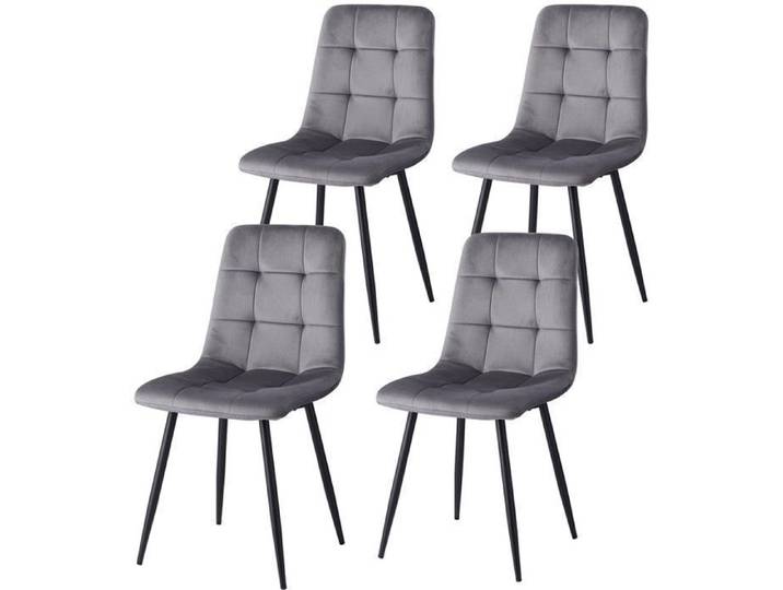 DOWISDOLY Lot de 4 Chaises en velours - Chaises de salle à manger - Pieds en métal - Gris - Design ergonomique