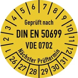 Dreifke® Prüfplakette DIN EN 50699 Nächster P., 2026-2031, Dokumentenf., Ø30mm,10 Stück/Bogen