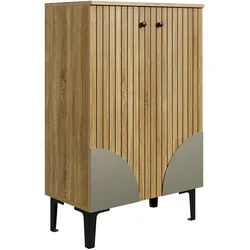 SIDEBOARD 60 cm in Natur Holz-Optik 2 Türen & schwarzes Metallgestell